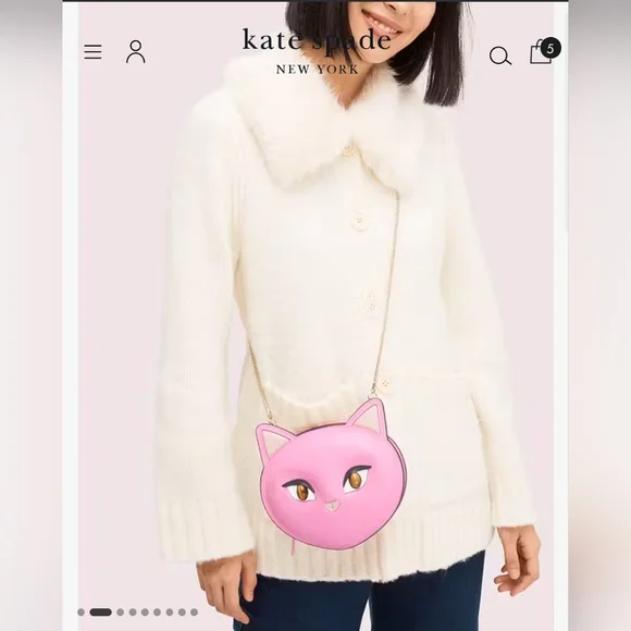 Kate Spade "Cats" Feline Face Crossbody Bag - Pink/Like new w/dust bag - Picture 1 of 16